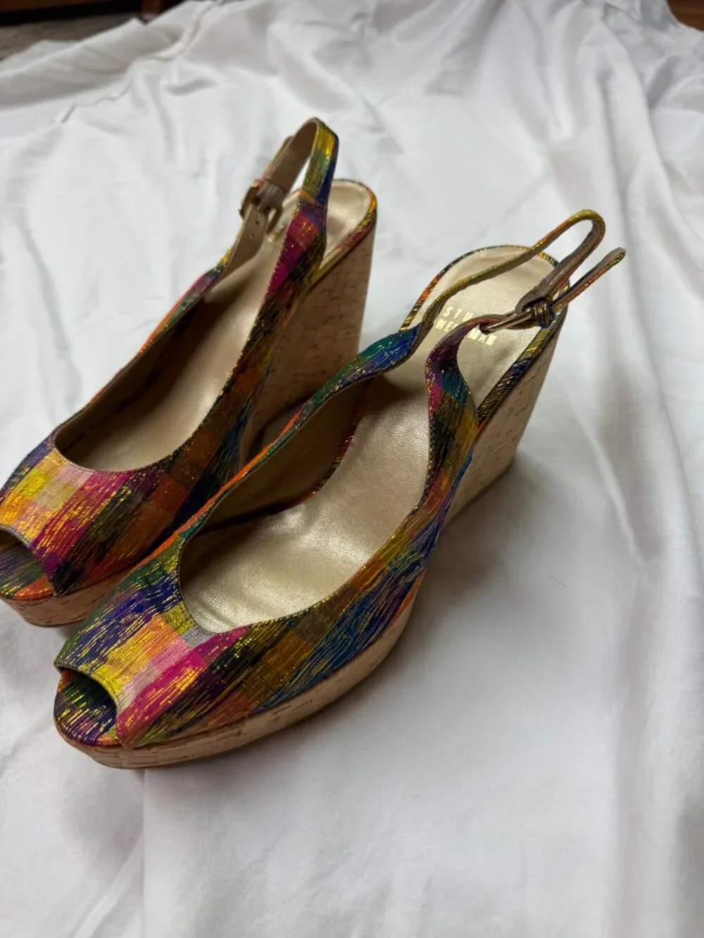 Stuart Weitzman Jean Winsel Tinsel slingback wedges 9.5 - Picture 3 of 8